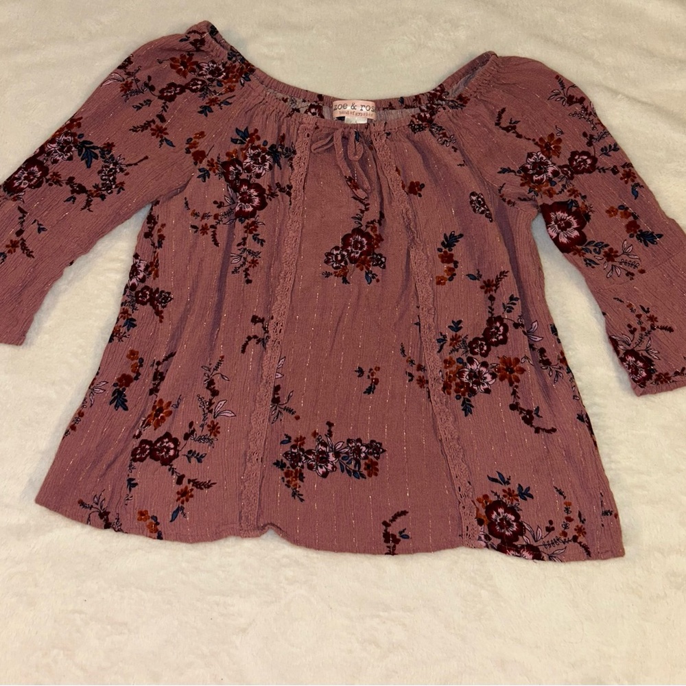 Zoe & Rose Band of Gypsies Floral Mauve Girls Top Size Large
